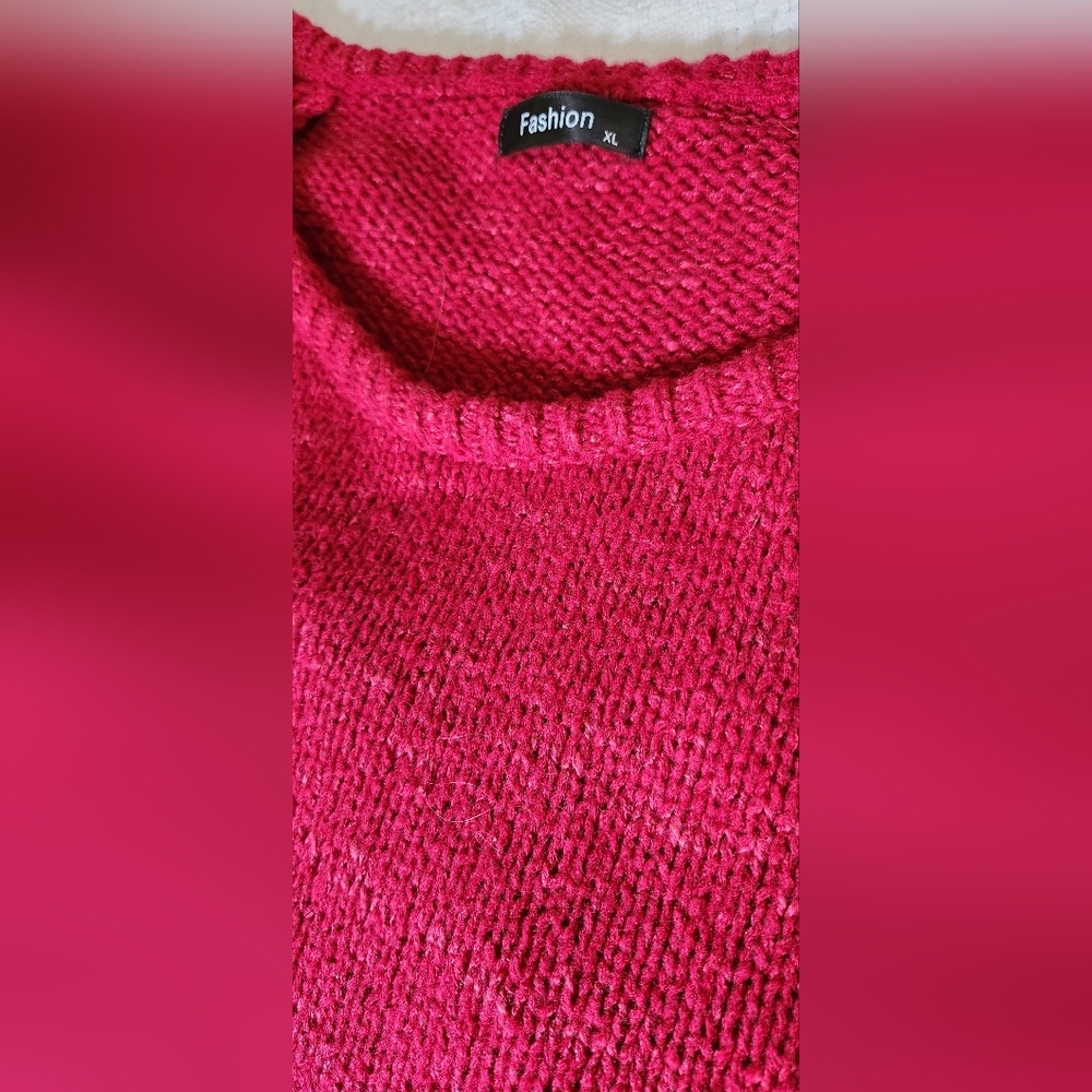 BTFBM Women Casual Long Sleeve Fall Sweaters Crew Neck Red XL - Picture 2 of 7